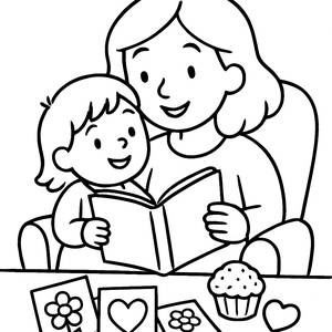 Pagina da Colorare per la Festa della Mamma: Un Momento di Lettura Confortevole