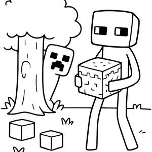 Creeper and Enderman Coloring Page