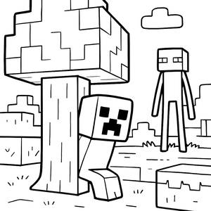 Página para Colorir do Creeper e do Enderman