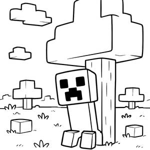 Pagina da Colorare del Creeper: Sguardo Nascosto in Minecraft