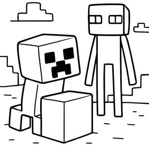 Malvorlage: Creeper Schaut Hinter einem Block in Minecraft!
