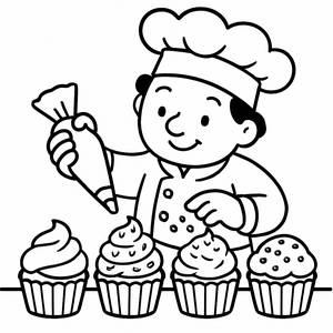 Cupcake Decorating Coloring Page