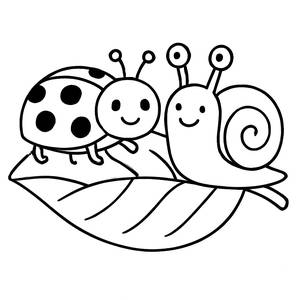 Niedliche Marienkäfer und Lächelnde Schnecke Malvorlage