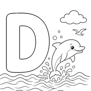 Letter D Coloring Page: D de delfín (dolphin)