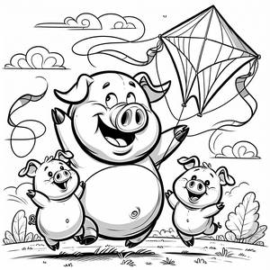 Malvorlage von Papa Pig, der einen Drachen fliegt