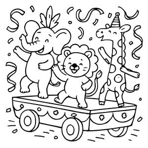 Pagina da Colorare del Float con Animali Danzerini