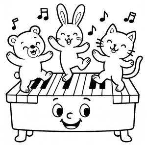 Pagina da Colorare del Pianoforte con Animali Danzerini