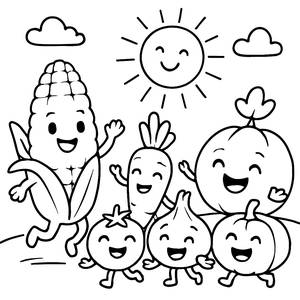Dancing Corn on the Cob Coloring Page