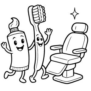 Página para Colorir da Escova de Dentes e do Creme Dental Dançando
