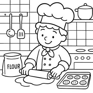 Página para Colorear del Delicioso Chef - ¡Diviértete Horneando Galletas!
