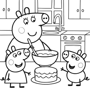 Delicious Mummy Pig Baking Coloring Page