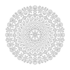 Detailed Ocean Mandala with Fish and Shells Coloring Page