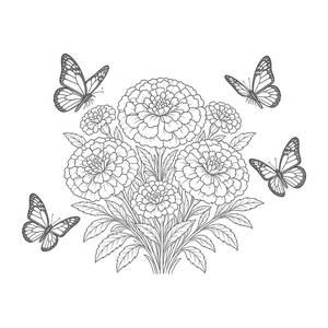 Day of the Dead Marigolds and Monarch Butterflies Coloring Page