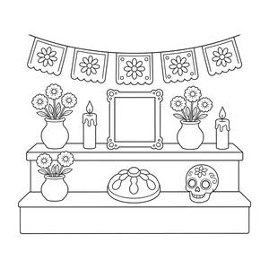 Day of the Dead Ofrenda Altar Coloring Page
