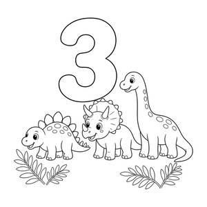 Dino Delight: Number 3 Coloring Page