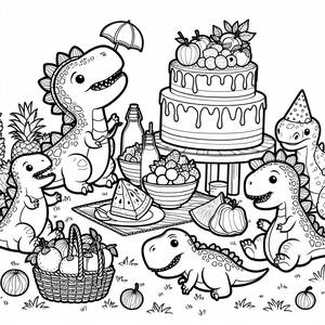 Dinosaurier-Picknick Malvorlage