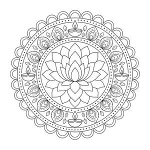 Rangoli de Diwali con flor de loto: página para colorear