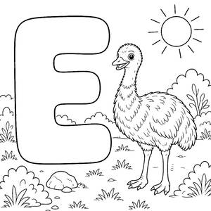Letter E Coloring Page: E de emú (emu)