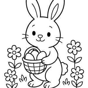 Easter Bunny Coloring Page: Basket of Colorful Eggs!