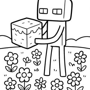 Página para Colorir do Enderman em um Campo de Flores