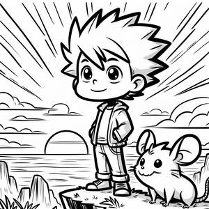 Episches Ausmalbild von Ash und Pikachu