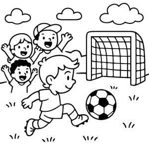 Page à Colorier : Enfant Tirant au But au Foot