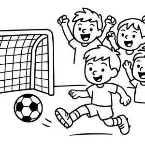Página para Colorir: Menino Chutando uma Bola de Futebol