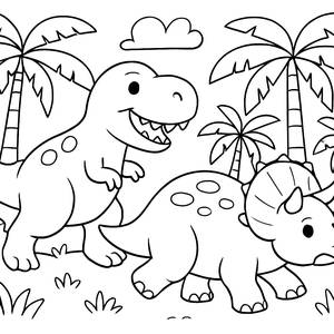 Fantasievolle T-Rex und Triceratops Malvorlage