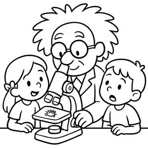 Explora las Maravillas de la Ciencia: Página para Colorear de Niños Observando a un Científico