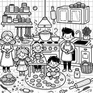 Familien Spaß beim Kekse Backen Malvorlage