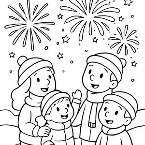 Familien-Spaß unter dem Feuerwerk Malvorlage