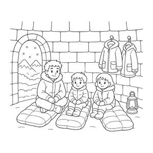Family Inside a Lit Igloo Coloring Page