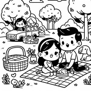 Familienpicknick Ausmalbild