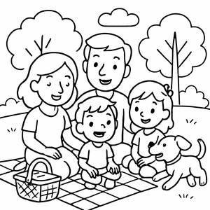 Página de Colorir do Picnic em Família