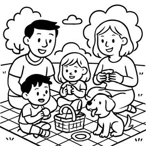 ¡Página para Colorear de un Picnic Familiar!