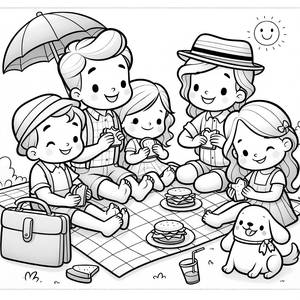 Page à Colorier de Pique-nique en Famille