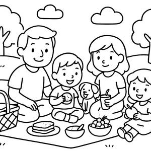 Pagina da Colorare del Picnic di Famiglia nel Parco