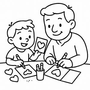 Pagina da Colorare di Biglietti Fatti a Mano con Papà e Bambino
