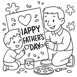 Père et Enfant Peignant Ensemble - Page à Colorier Gratuite