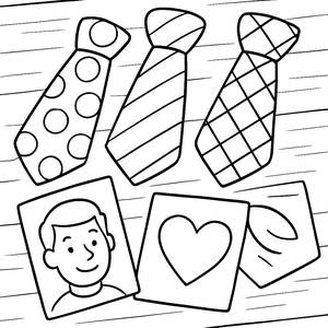 Página de Colorir do Dia dos Pais: Gravatas Coloridas e Cartões Feitos à Mão