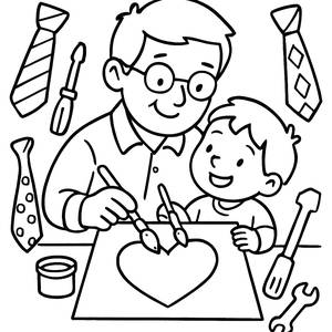 Página para Colorir do Dia dos Pais: Pai e Filho Criando Juntos