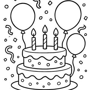 Página para Colorear de Pastel de Cumpleaños Festivo