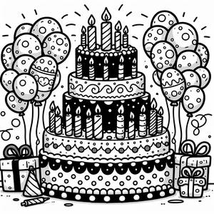 Festliche Geburtstagstorte Ausmalbild