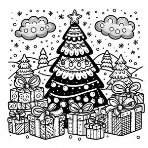 Página para Colorear de Árbol de Navidad Festivo