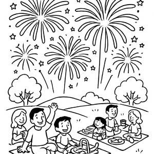 Festliche Feuerwerks-Coloring-Seite für den Unabhängigkeitstag