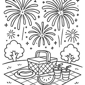 Festliche Feuerwerks-Seite zum Ausmalen