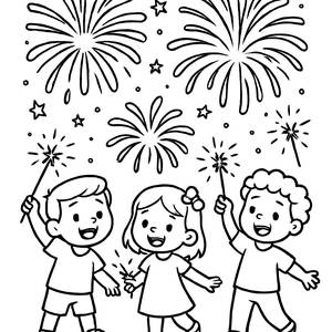 Pagina da Colorare Divertimento con Fuochi d'Artificio