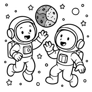 Floating Fun: Astronauts Coloring Page
