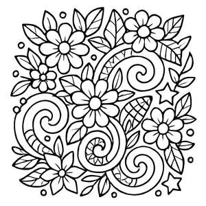 Blumen- und Stern-Mandala Ausmalbild