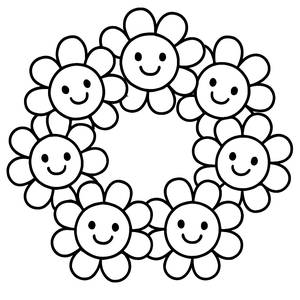 Página para Colorir Círculo de Flores Sorridentes